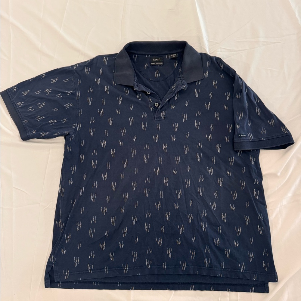 IZOD Men's Blue Cotton Pattern Double Mercerized Short Sleeve Polo Shirt Size XL